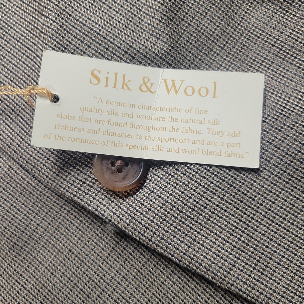 Lauren Ralph Lauren Mens Silk Wool Blend Sport Coat Blazer Tan Brown Houndstooth - Picture 3 of 15